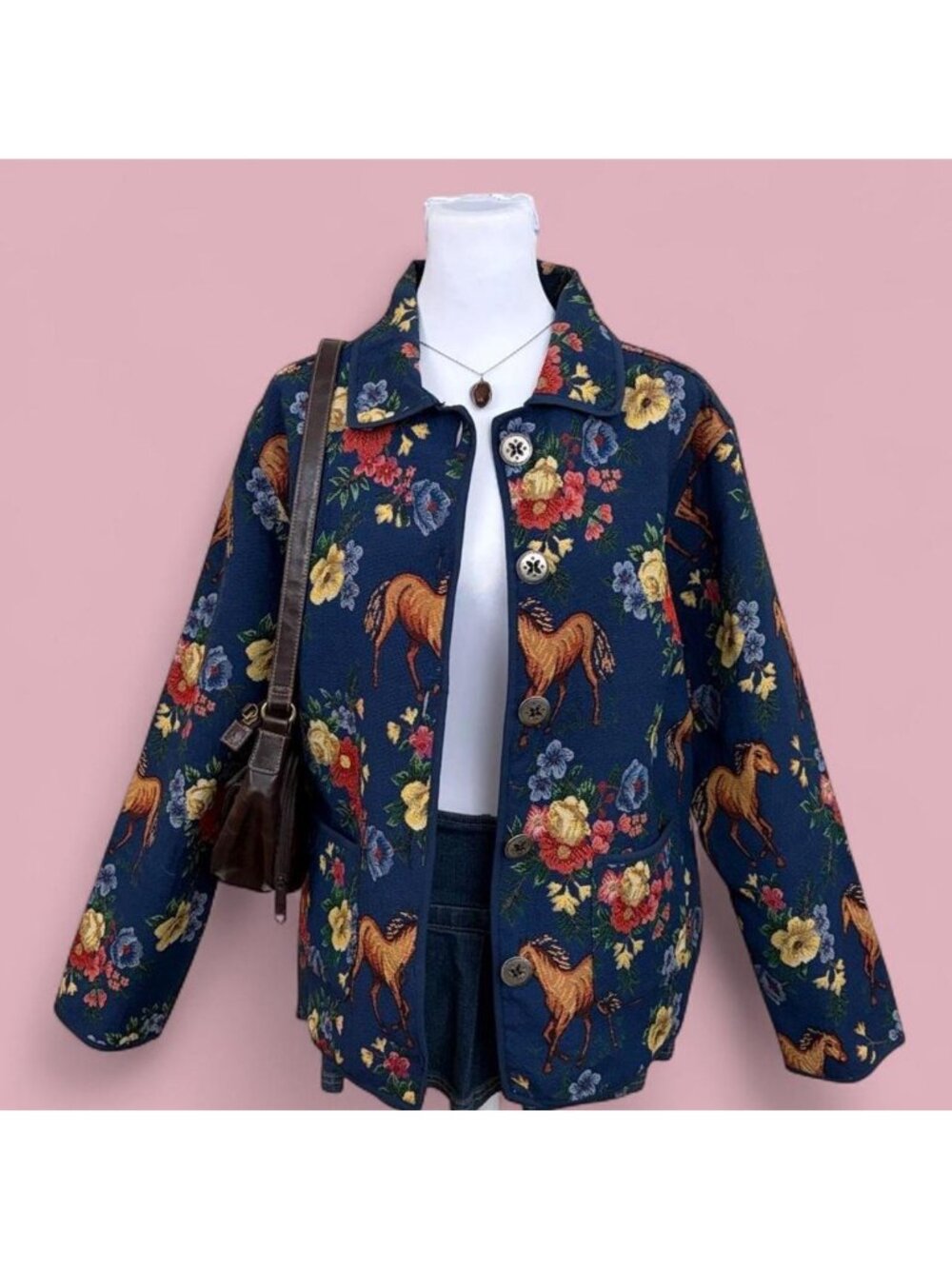 90s floral horse cottagecore tapestry jacket